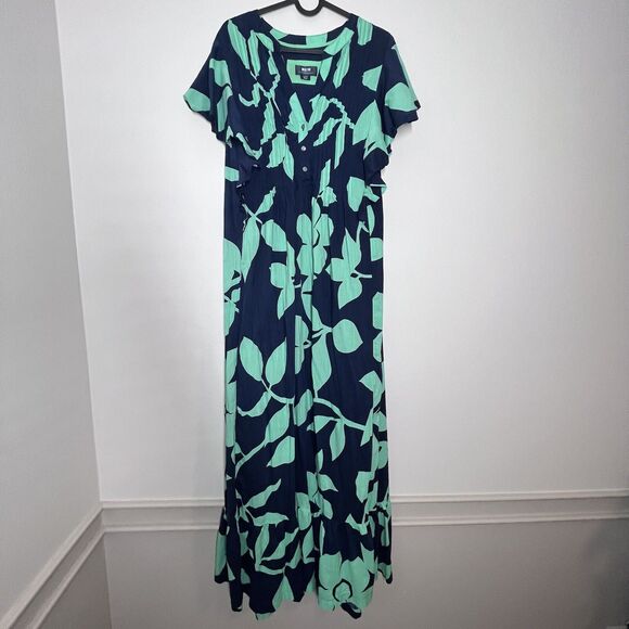 Anthropologie Maeve Cassandra Maxi Dress Large Navy Green Floral Classic Boho - Picture 4 of 15